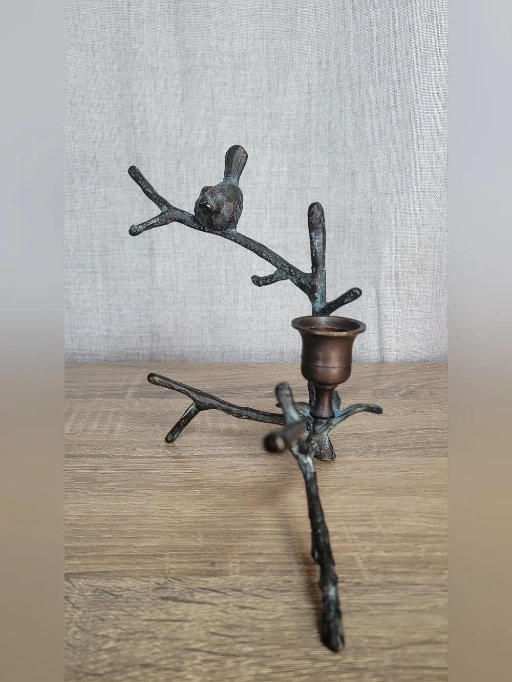 Decorative Bird Branch Candle Holder - Bronze/Patina